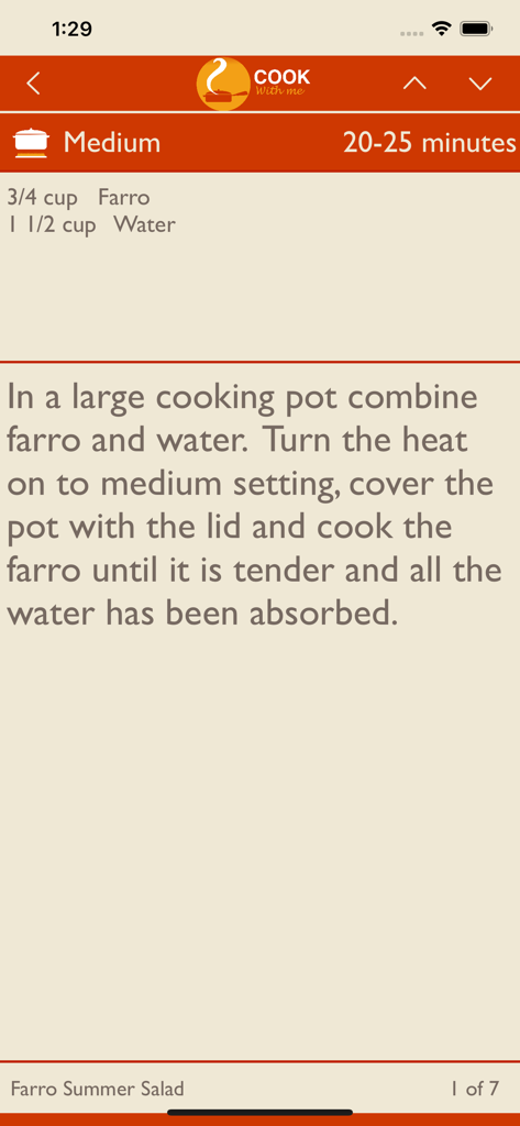 Cook With Me - Large format recipe instructions for Farro Summer Salad in the Cook With Me app
