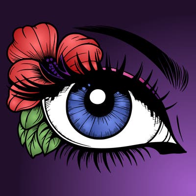 realistic eye with flower