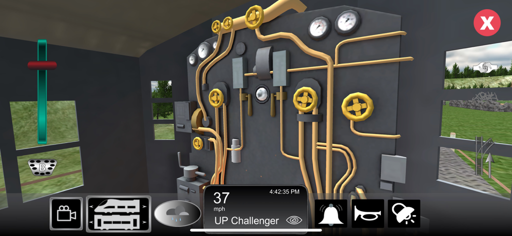 Train Sim - Detailed 3D cab interior of the UP Challenger train with realistic gauges and controls