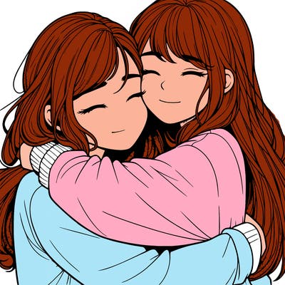 realistic two girls hugging