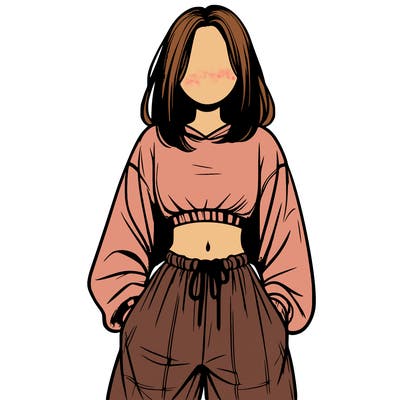 realistic girl faceless with baggy pants and a crop top