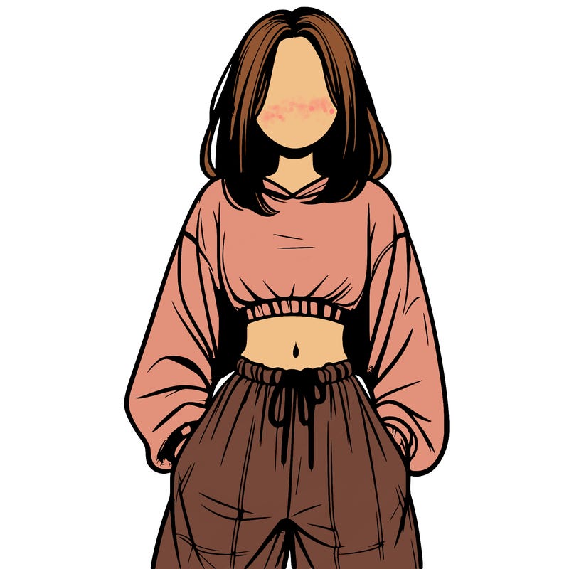 realistic girl faceless with baggy pants and a crop top