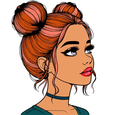 realistic girl with buns on the top of her head