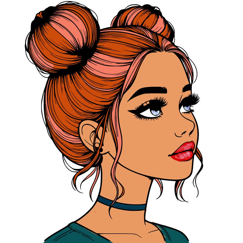 realistic girl with buns on the top of her head