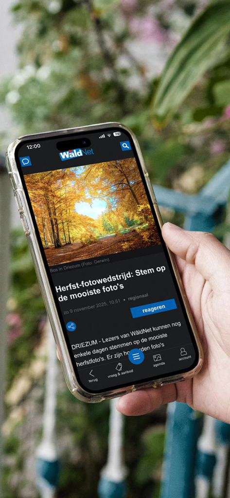 WâldNet - WaldNet mobile app displaying a news article about an autumn photo contest in the Friesland region.