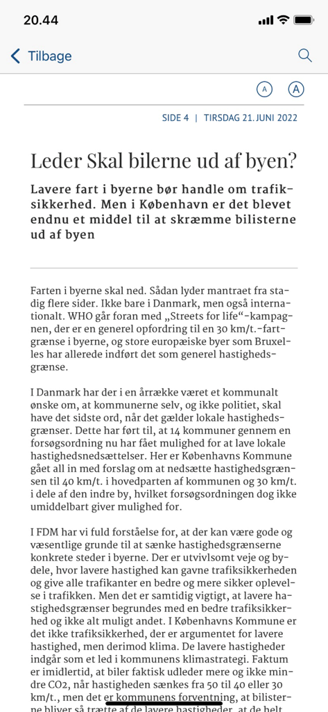 FDM - Motor - Mobile screen of the FDM Motor app displaying a digital magazine editorial about city traffic