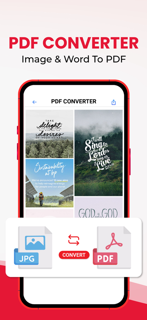 Swift PDF Editor: Scan & Sign - Mobile app interface showing image to PDF conversion feature