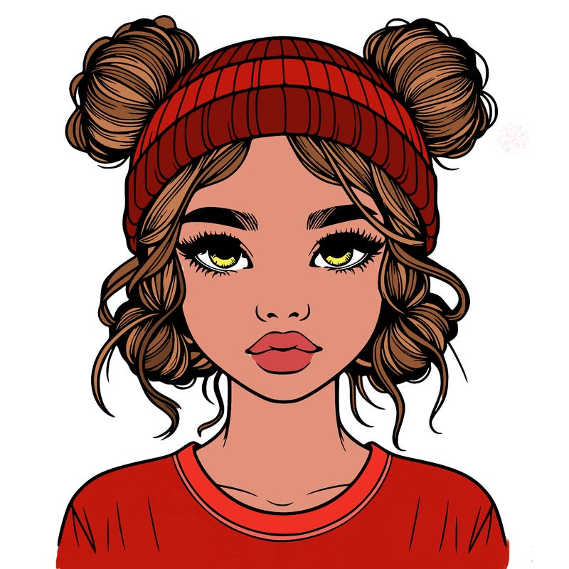 realistic girl with buns in her hair with a beanie on