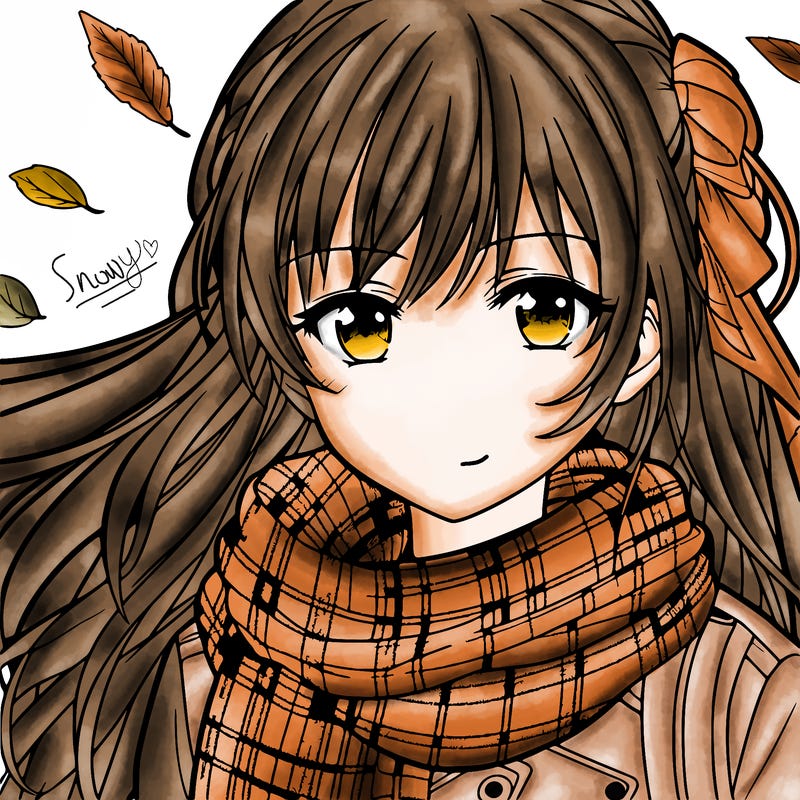 teen anime girl in fall wearing a scarf