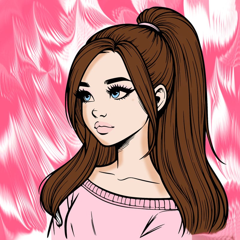 realistic girl with a high ponytail