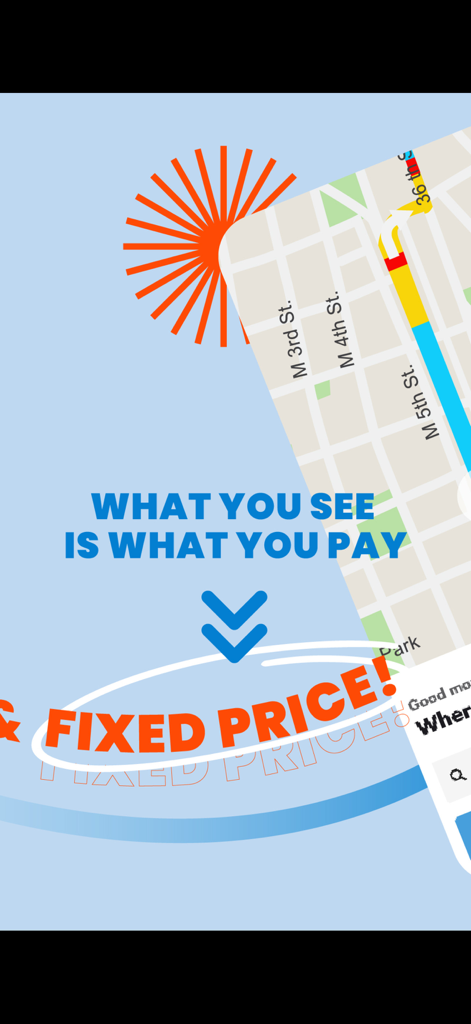 BKG Speed app interface highlighting fixed price transparency for taxi and delivery services