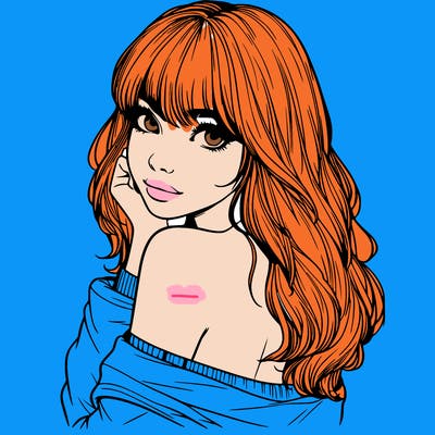 realistic girl with bangs looking over her shoulder