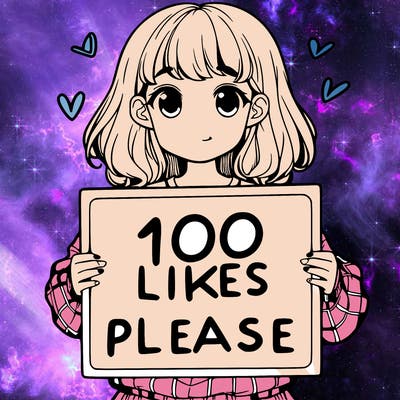 a girl holding a sign saying 100 likes please