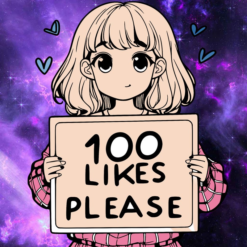a girl holding a sign saying 100 likes please