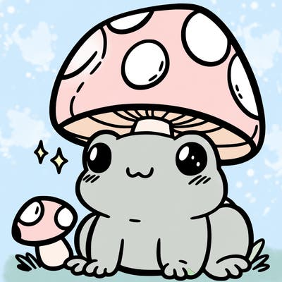 a cute frog with a mushroom hat