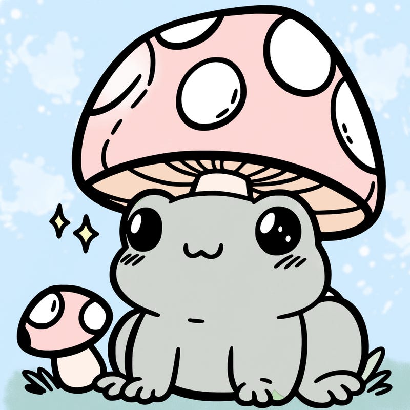 a cute frog with a mushroom hat