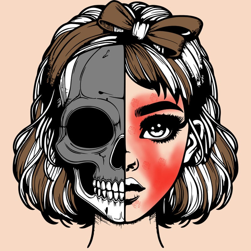 realistic girl with half skull mask