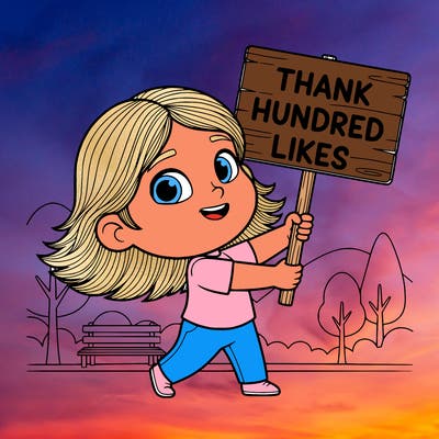 a girl holding up a sign that says thank hundred likes