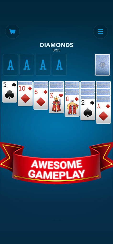 Solitaire Guru: Card Game - Captura de pantalla del juego clásico de Solitario Klondike con un banner de 'Jugabilidad Increíble'