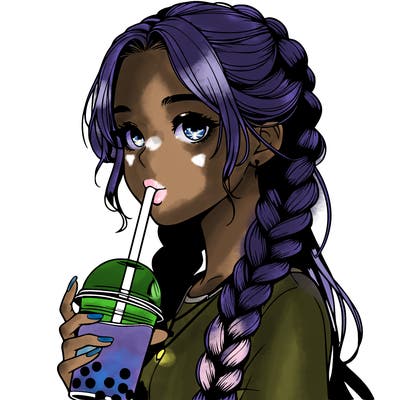 realistic girl with braided hair drinking boba