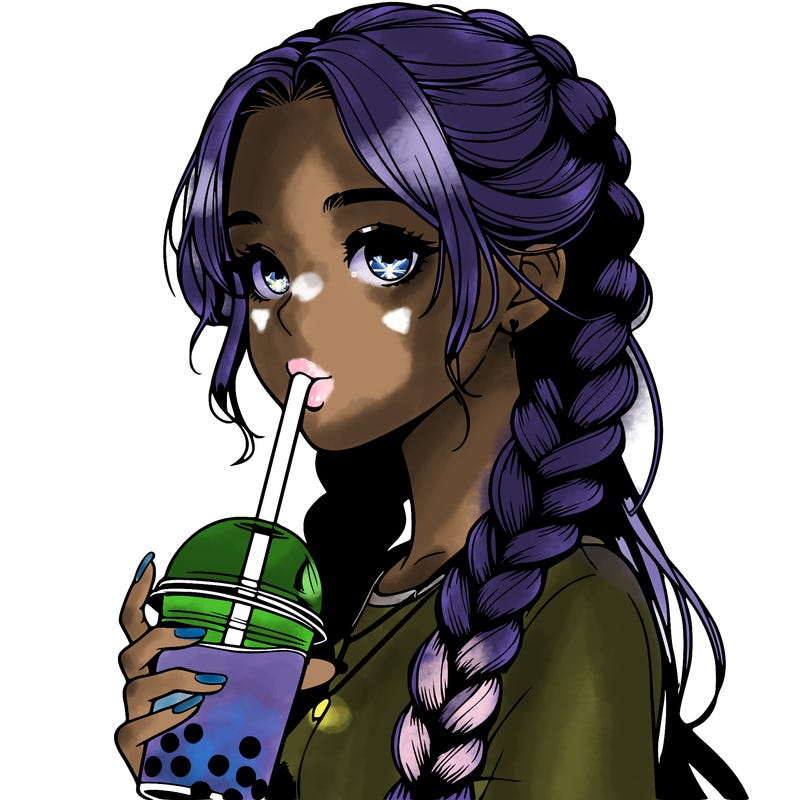 realistic girl with braided hair drinking boba