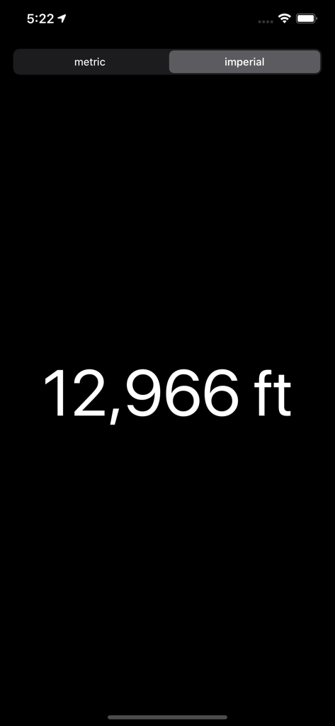 Altimeter ∞ Current Altitude - Interface of the Altimeter app showing current elevation in feet