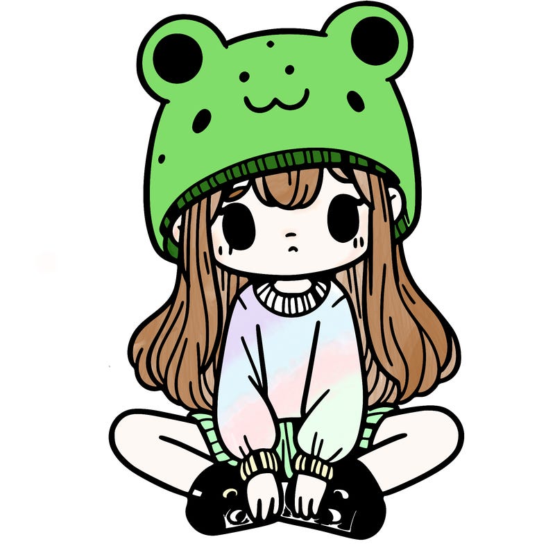a girl wearing a frog hat and some frog socks