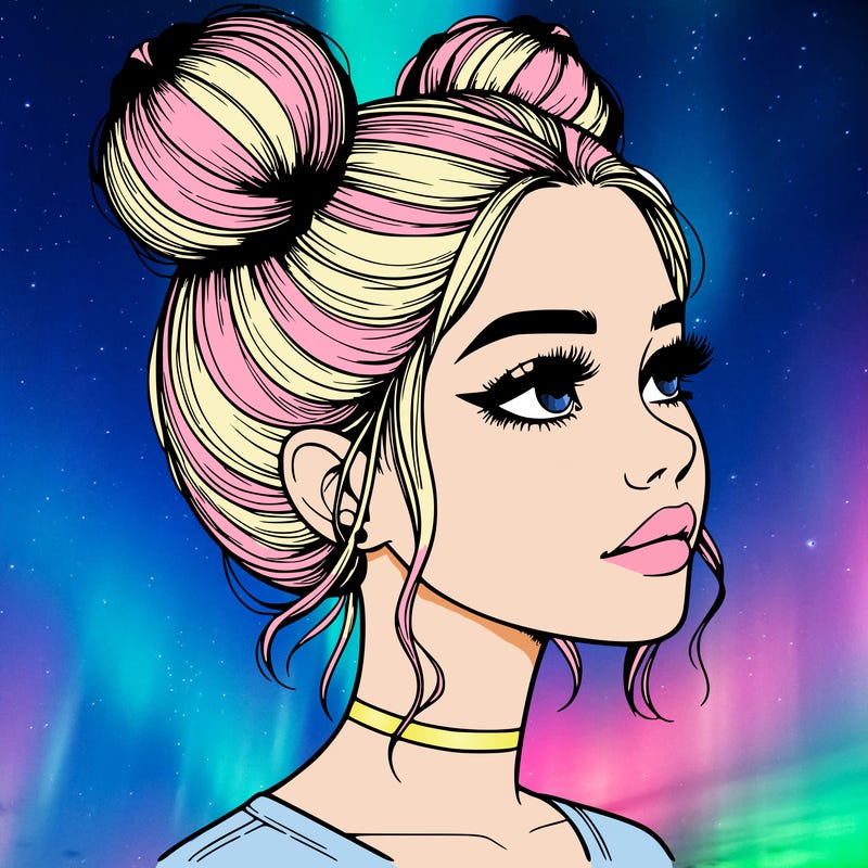 realistic girl with buns on the top of her head