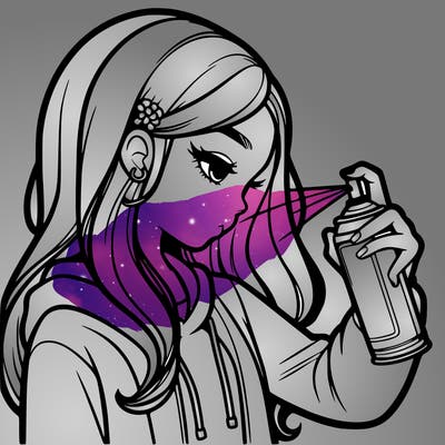 a realistic girl spray painting