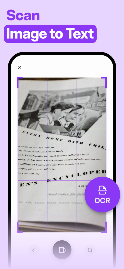 AI Notes Voice to Text, Renote - Interfaz de la aplicación Renote que muestra la función de escaneo de imagen a texto utilizando tecnología OCR