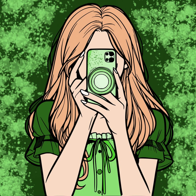 a realistic girl holding her phone taking pictures
