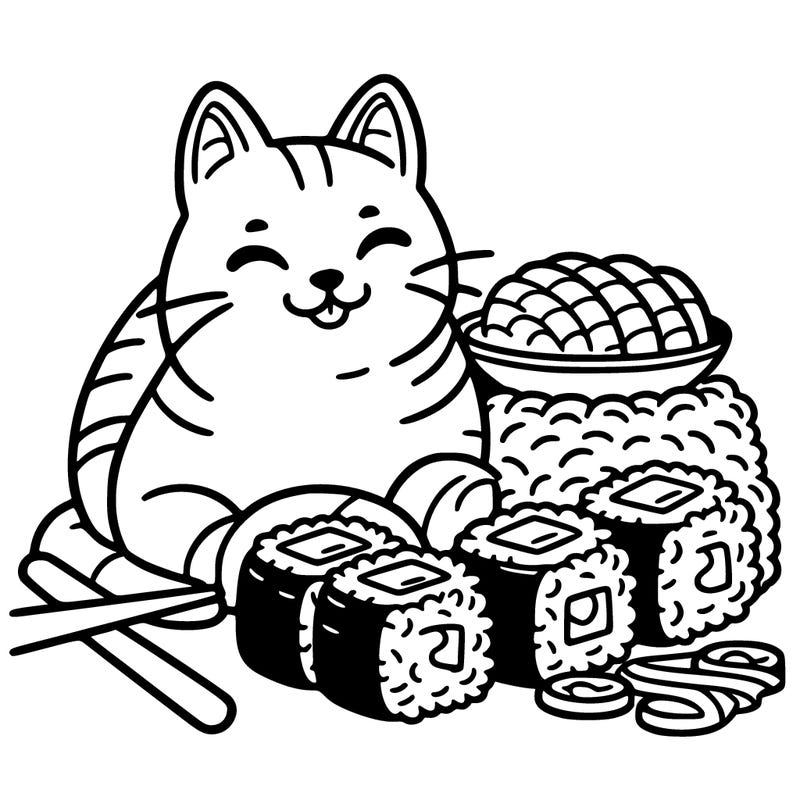 cat with sushi