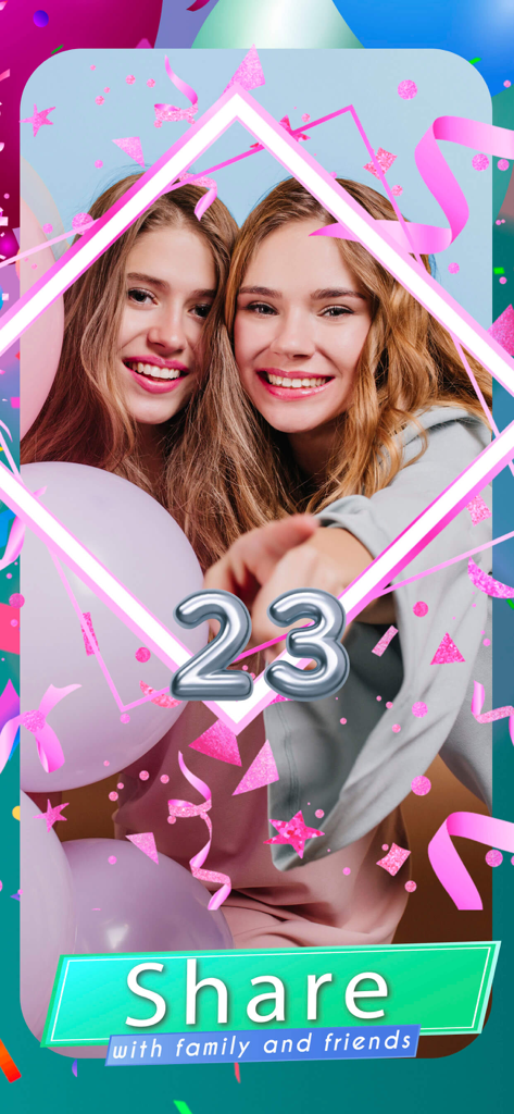 video invitations for birthday - Two friends in a birthday video invitation with 3D animations and pink party decorations