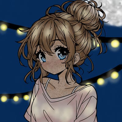 a beautiful anime girl with a messy bun