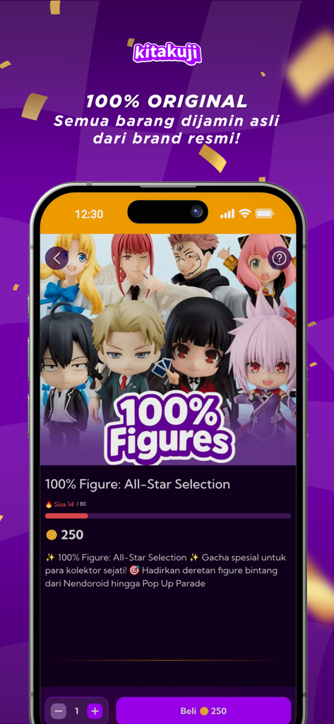Kitakuji - Kitakuji app interface displaying authentic anime figures available for purchase through gacha