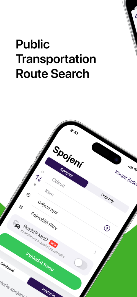 PID Lítačka - Public transportation route search screen on the PID Litacka mobile app