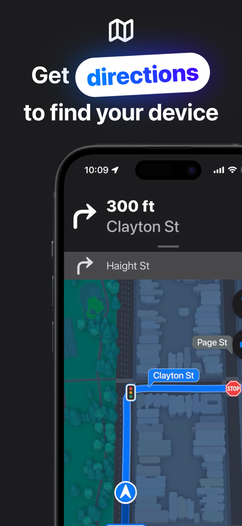Smartphone mostrando indicaciones en el mapa para encontrar un dispositivo perdido