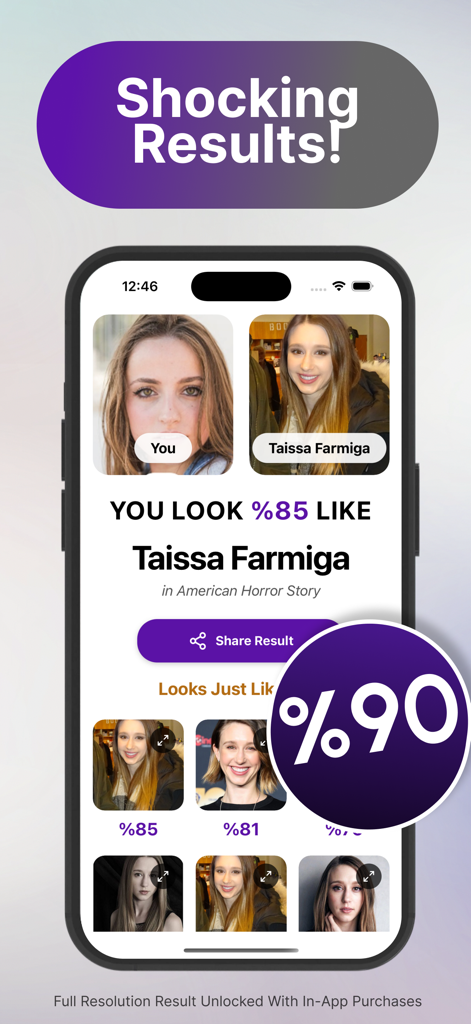 Your Famous Twin - Celebity - AI face match comparison between a user and a celebrity with a similarity score