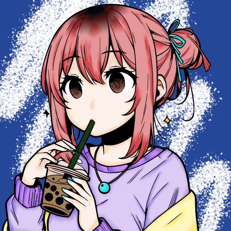 manga character drinking boba