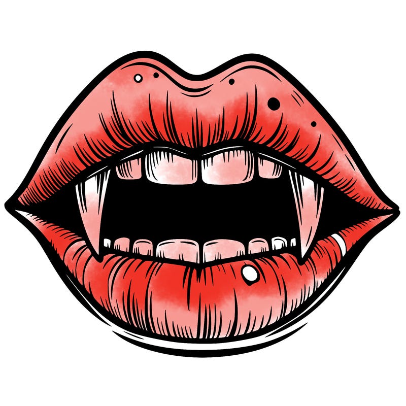 lips with vampire teeth