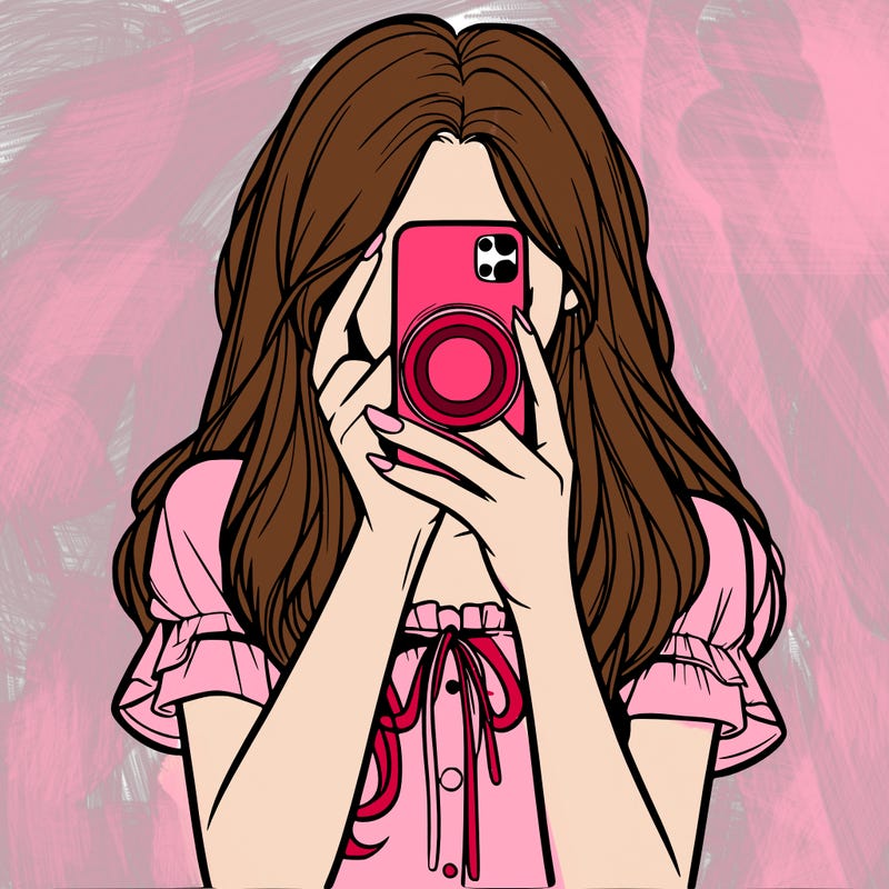 a realistic girl holding her phone taking pictures