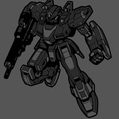mecha flying through the air.