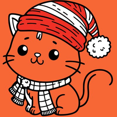 cat with a christmas hat and a scarf