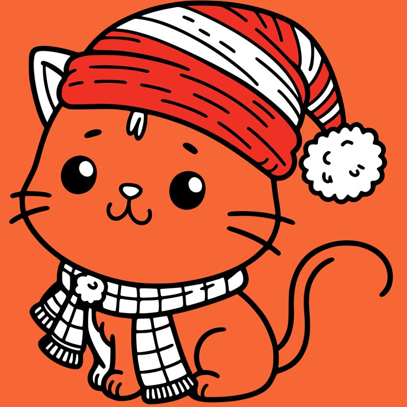 cat with a christmas hat and a scarf