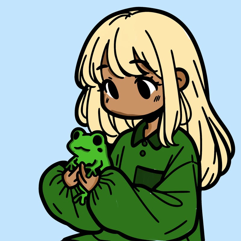 girl with long hair and a oversized shirt. and she is holding a frog