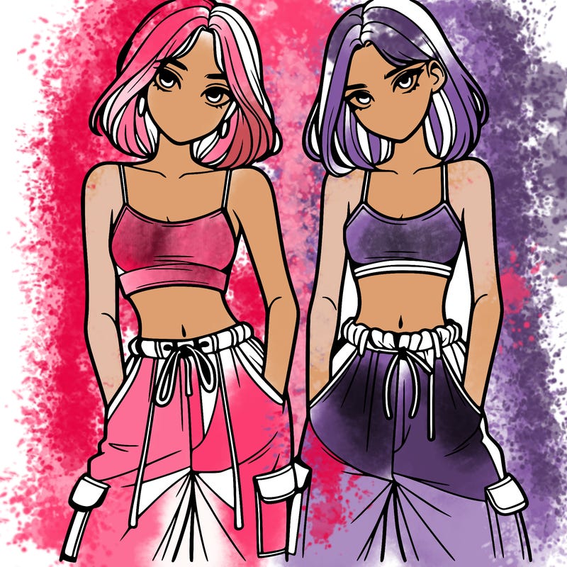 two girls with crop top with baggy pants