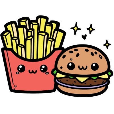 a cute fries and a burger