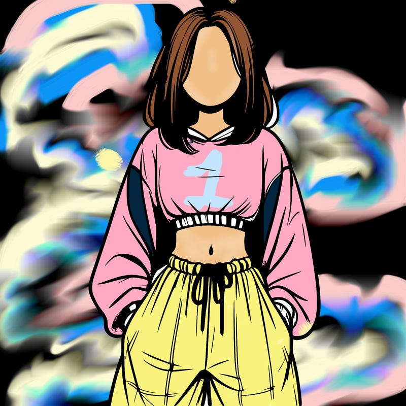 realistic girl faceless with baggy pants and a crop top
