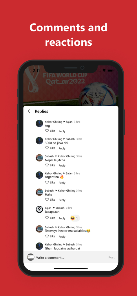Routine of Nepal Banda - Mobile app screen showing the comments and reactions section of the Routine of Nepal Banda app