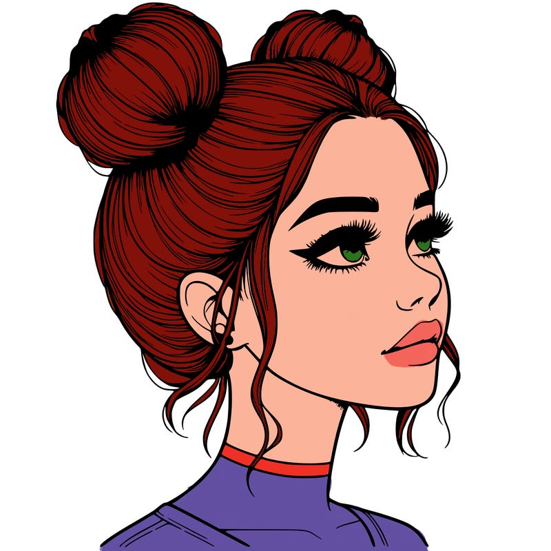realistic girl with buns on the top of her head